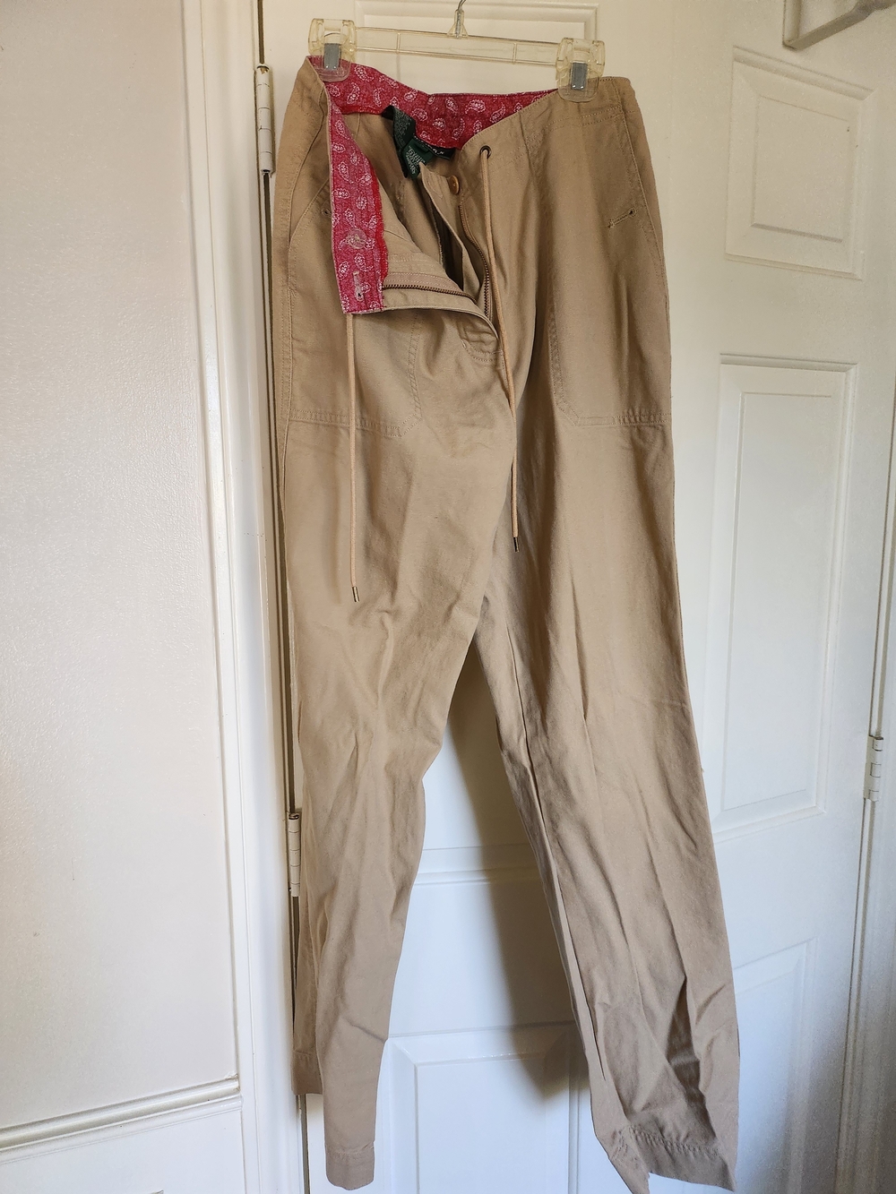 Lauren Ralph Lauren Tan Drawstring Chinos with Red Waistband Detail